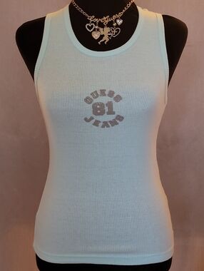 GUESS Light Blue Ribbed Logo Tank Top